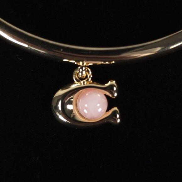 NWT COACH Women’s Goldtone C Charm w/ Rose Quartz Bangle Bracelet - Picture 11 of 14